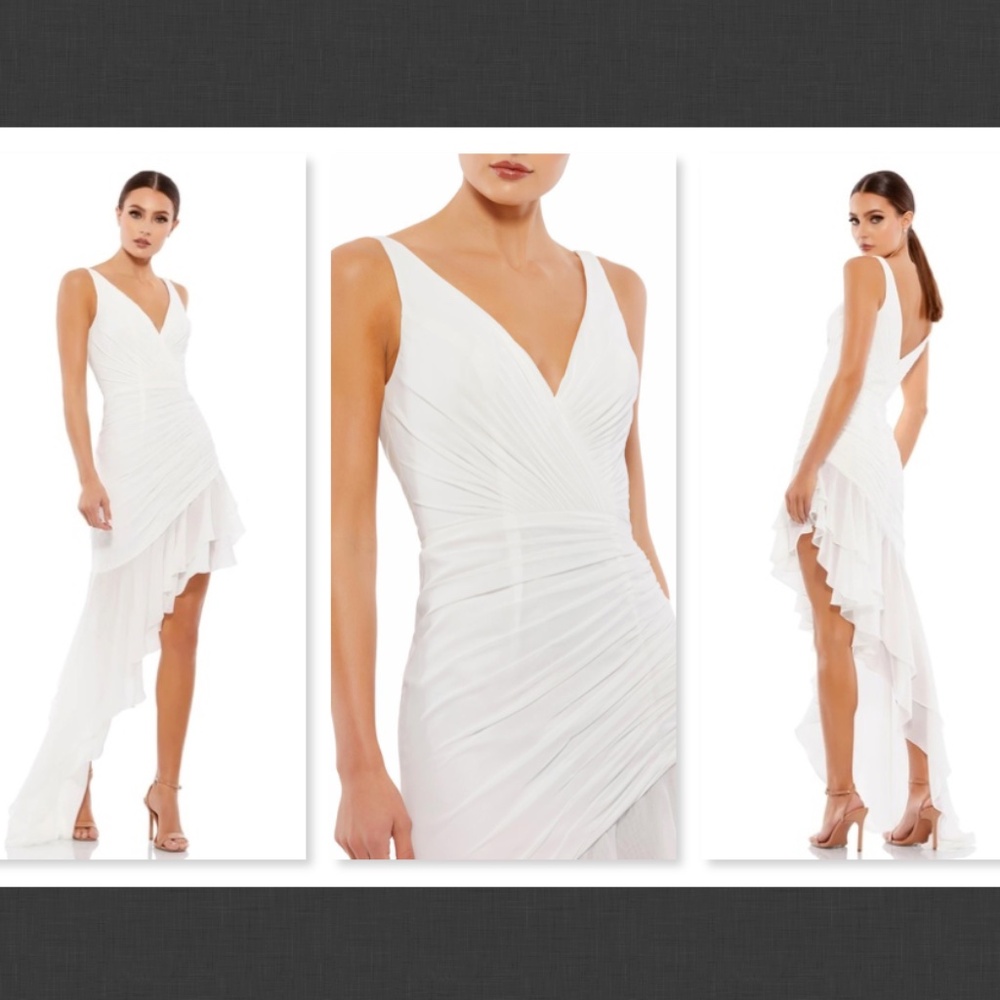 NEW $348  Mac Duggal Asymmetrical Ruffled V-Neck Chiffon Dress Size 0